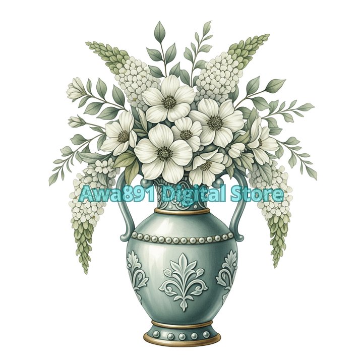 14 Antique Baroque Vases Clipart, Floral Vase, Watercolor Clipart to Print, High Quality PNG, Digital Download, Paper Crafts product image (1)