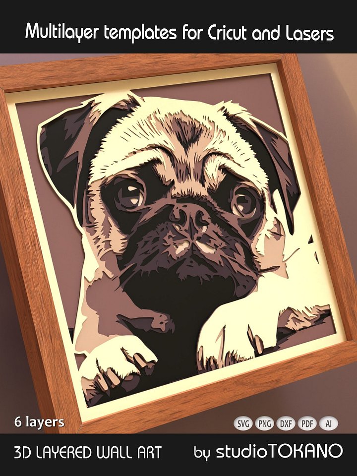 Pug 3D layered dog svg for Cricut product image (2)