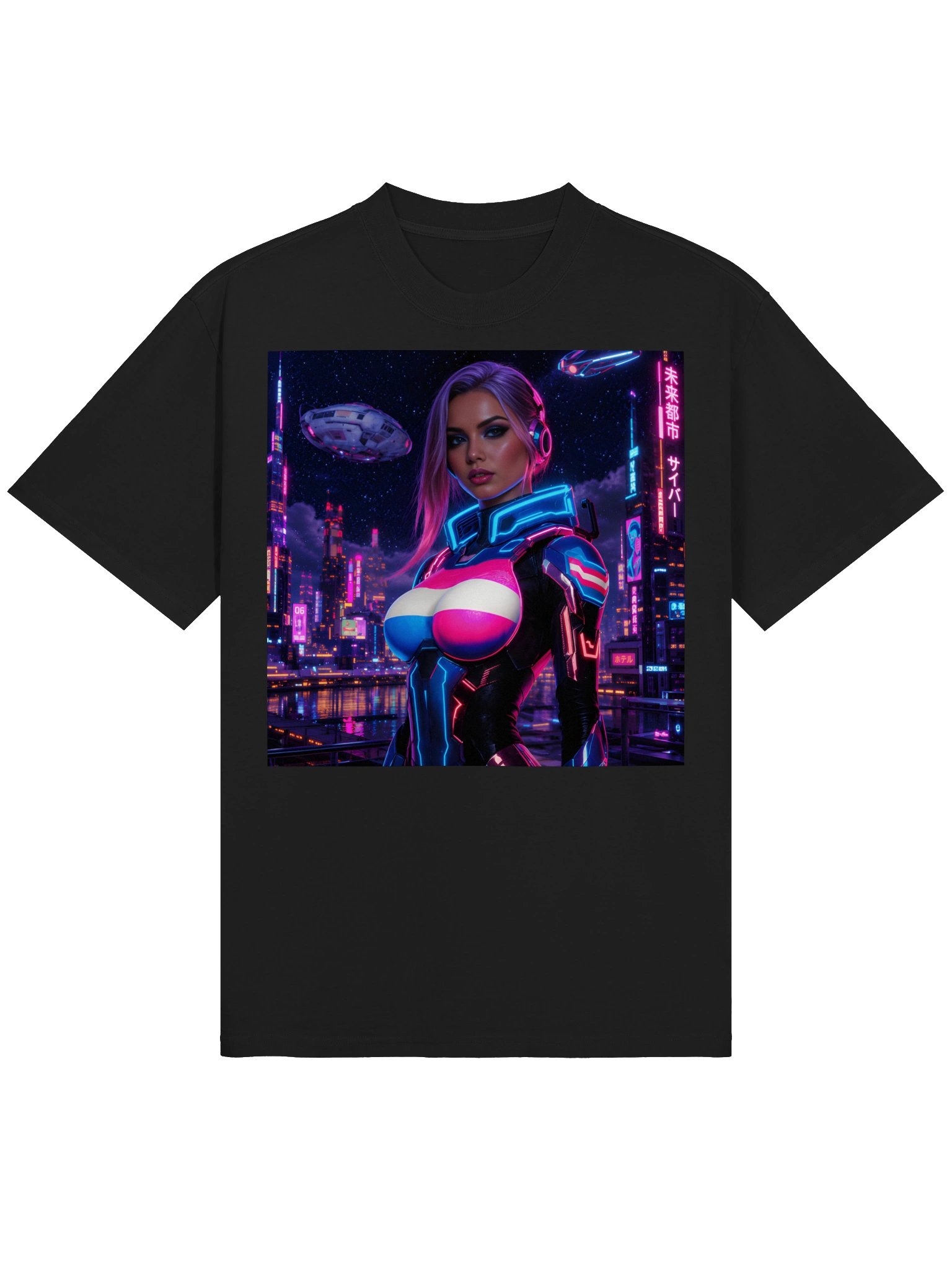 "Oversized Cyberpunk Trans Pride T-Shirt - Neon Sci-Fi Streetwear" product image (2)