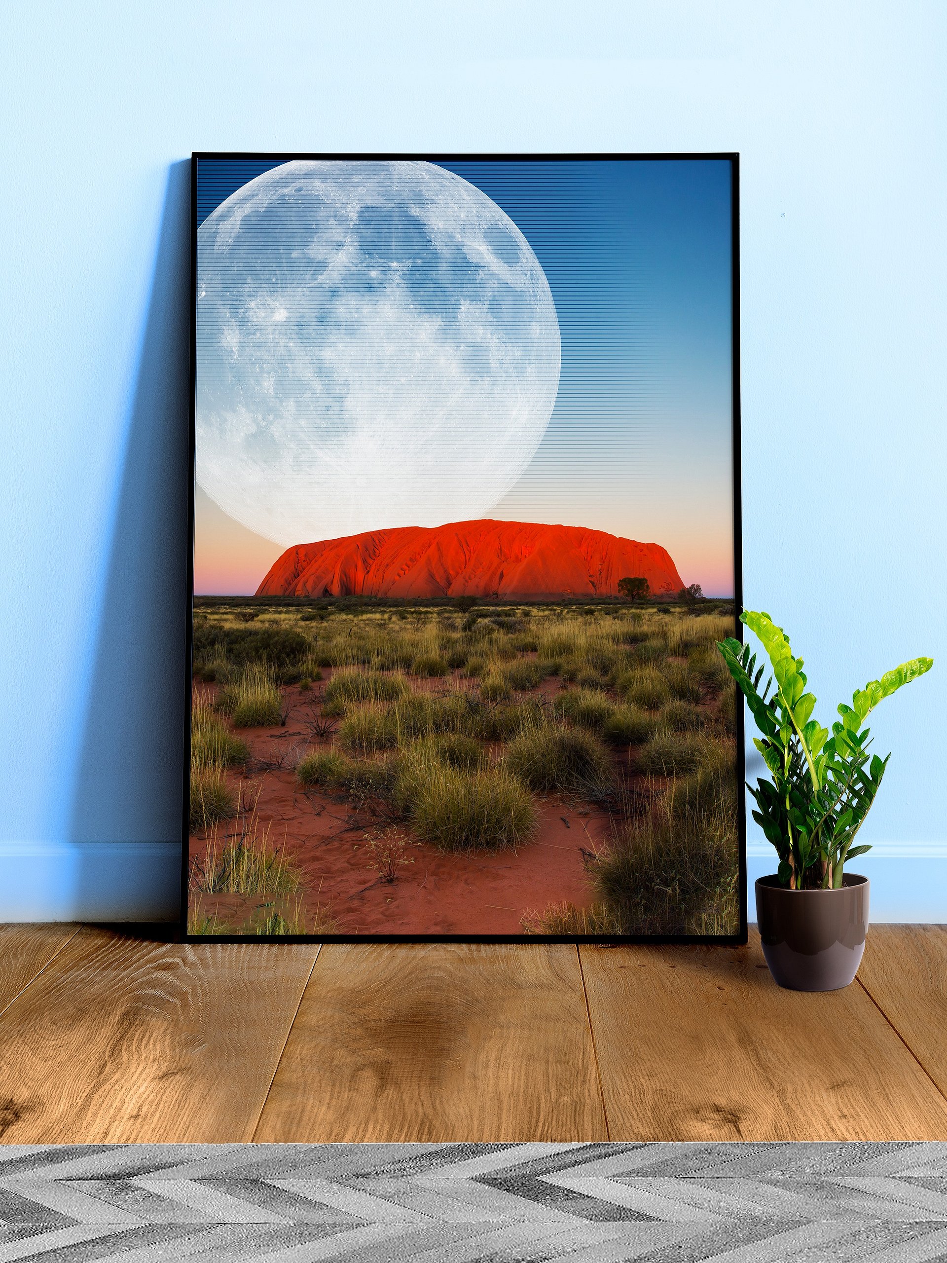 Synthwave Moon & mountain. Australia — space vintage retro collage art, 50s cosmic futuristic sci-fi collage, surreal collage art product image (1)