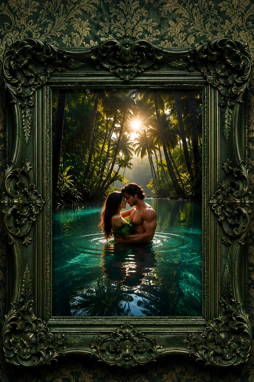 Tropical Blue Lagoon Romance Poster - Couple in Paradise Wall Art product image (1)
