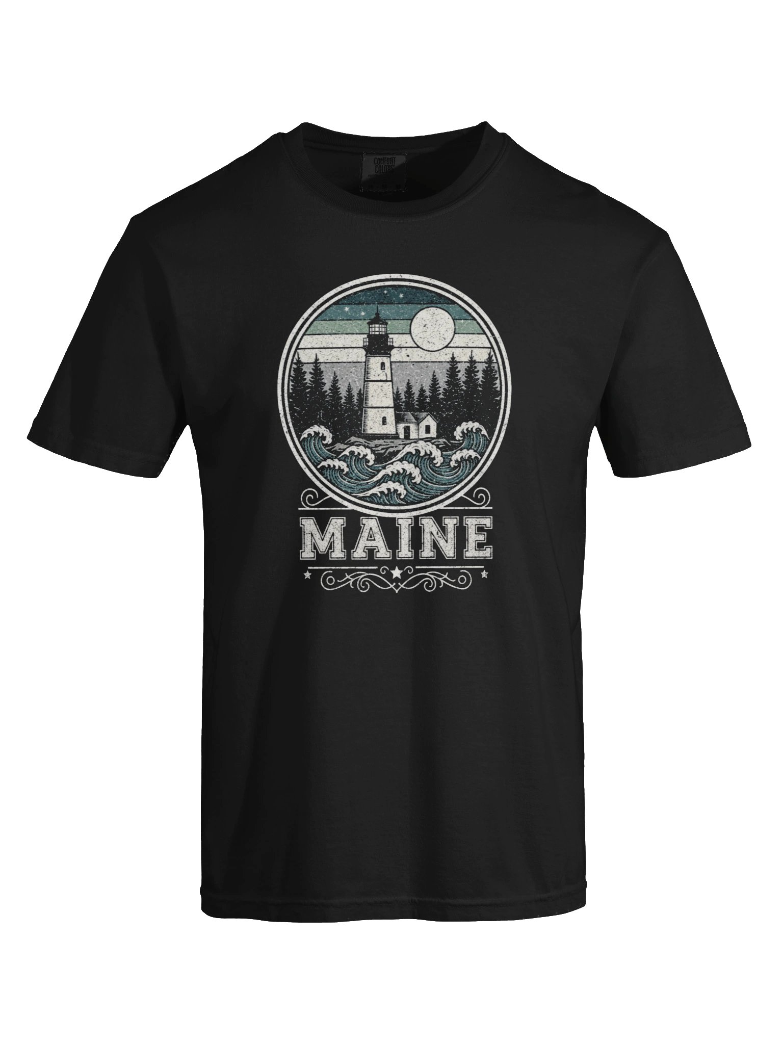 Maine Lighthouse Waves T-Shirt | Vintage Coastal Travel Tee product image (5)
