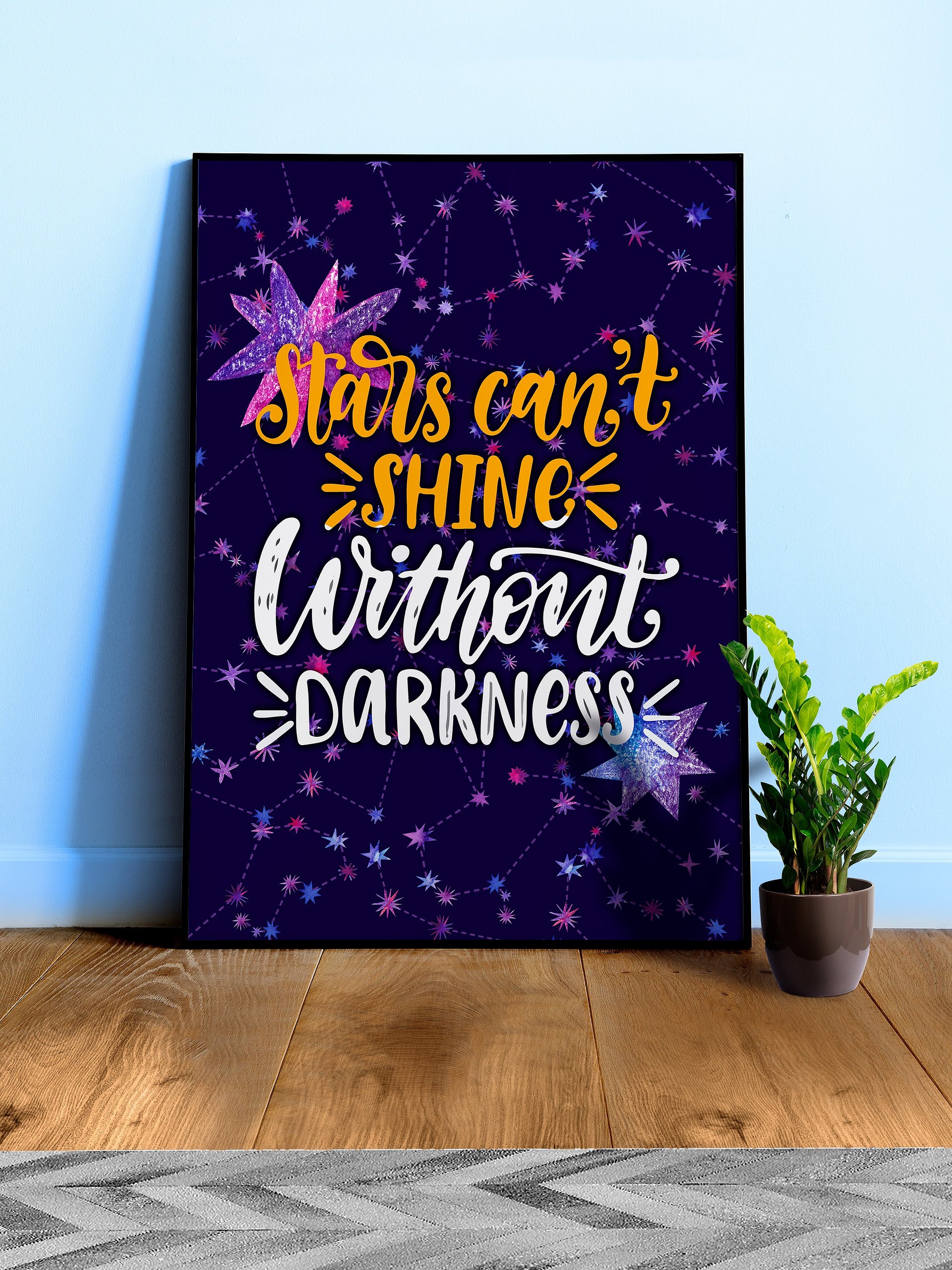 Stars can't shine without darkness [neon/synthwave/vaporwave/watercolor] — aesthetic watercolor poster, neon space poster, retrowave poster, motivation quotes product image (1)