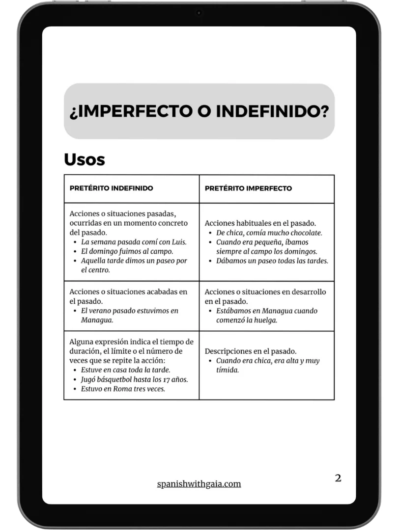 PDF IMPERFECTO O INDEFINIDO product image (1)