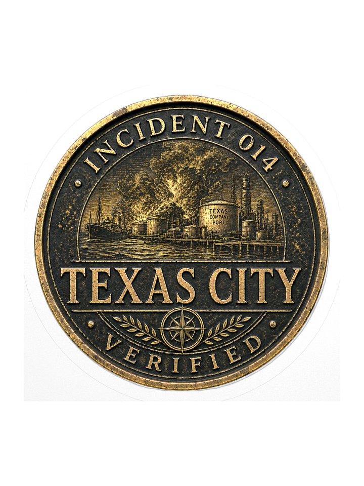 Incident 014 — Texas City Explosion Archive Badge Sticker product image (1)