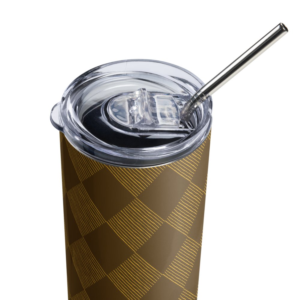 Brown and Gold Diamonds on 20-ounce Stainless Steel Tumbler with Straw product image (4)