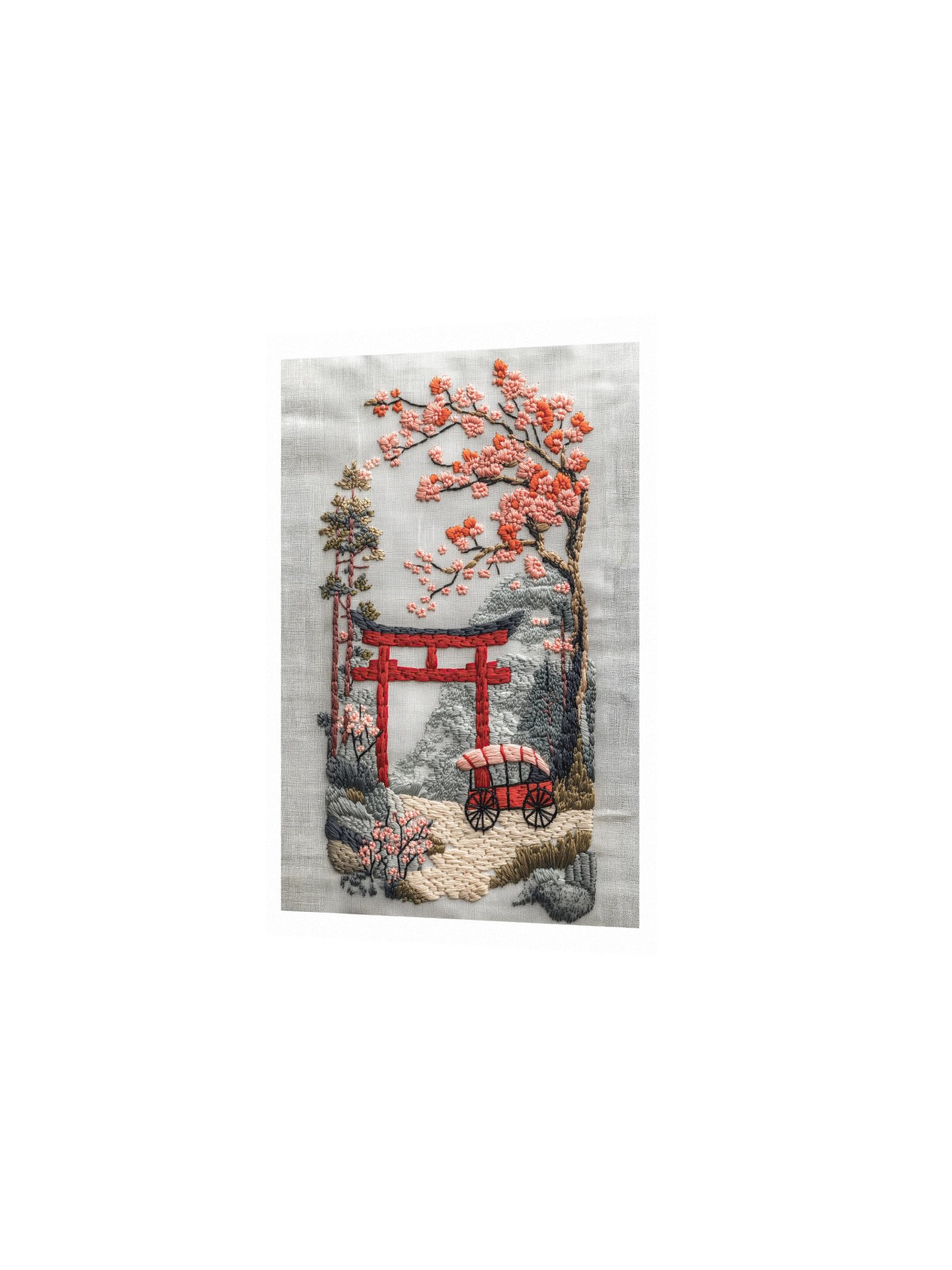 A Quiet Spring in Kyoto | Embroidery-Style Wall Art — Unframed Print product image (2)