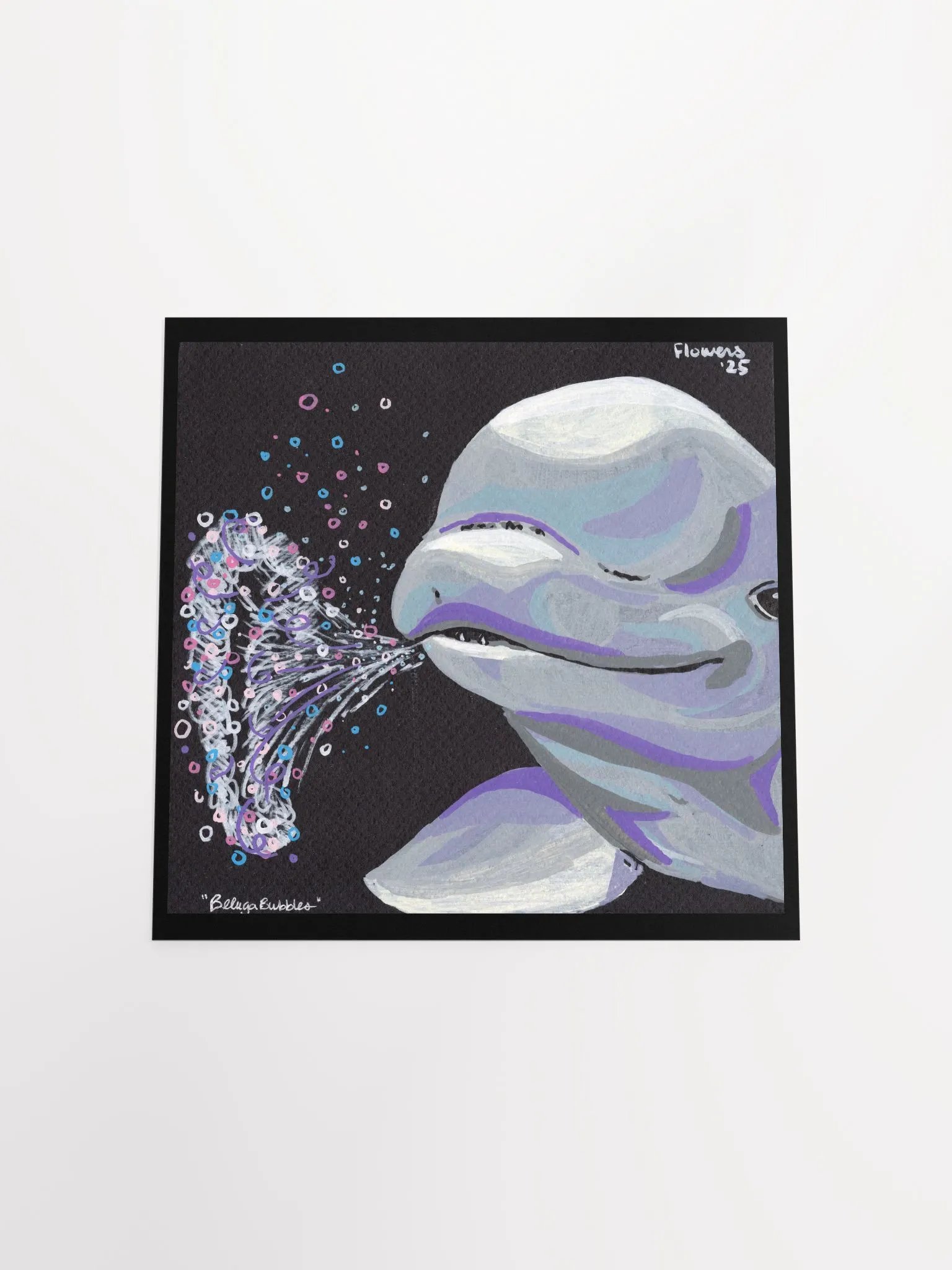 beluga bubbles - acrylic marker on black paper - print product image (12)