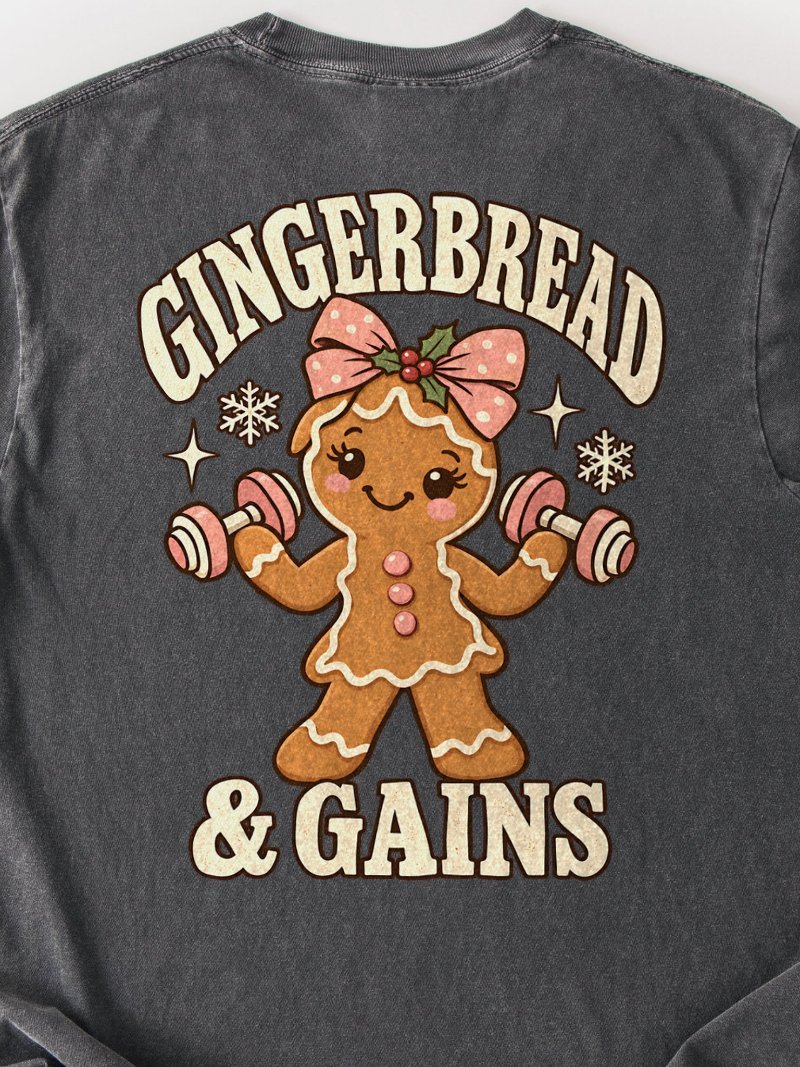 Gingerbread & Gains Oversized Gym Tee | Christmas Gym Shirt product image (2)