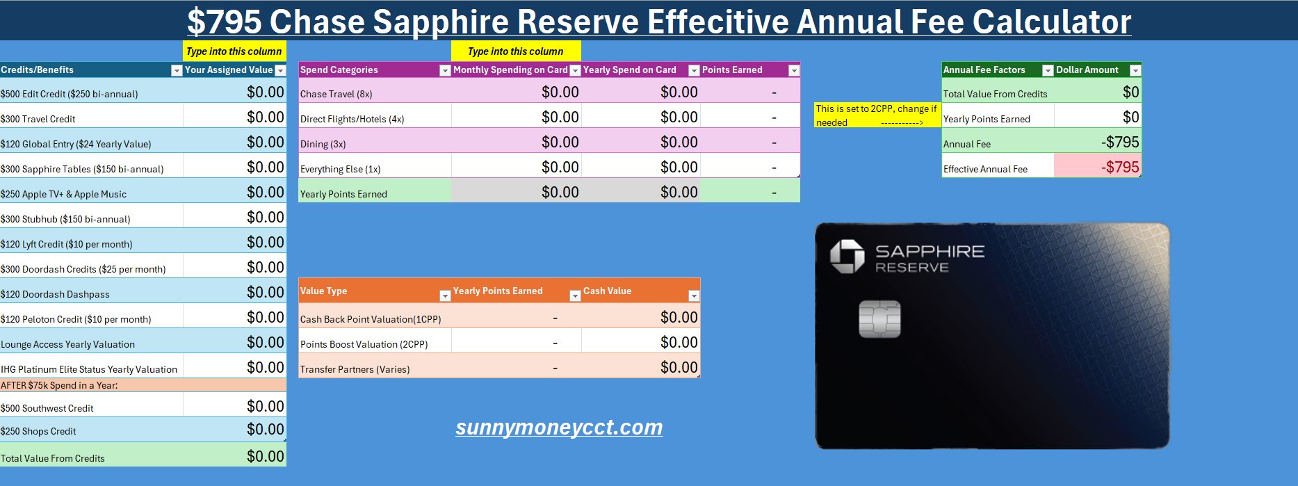 💳FREE $795 Chase Sapphire Reserve Effective Annual Fee Calculator product image (2)