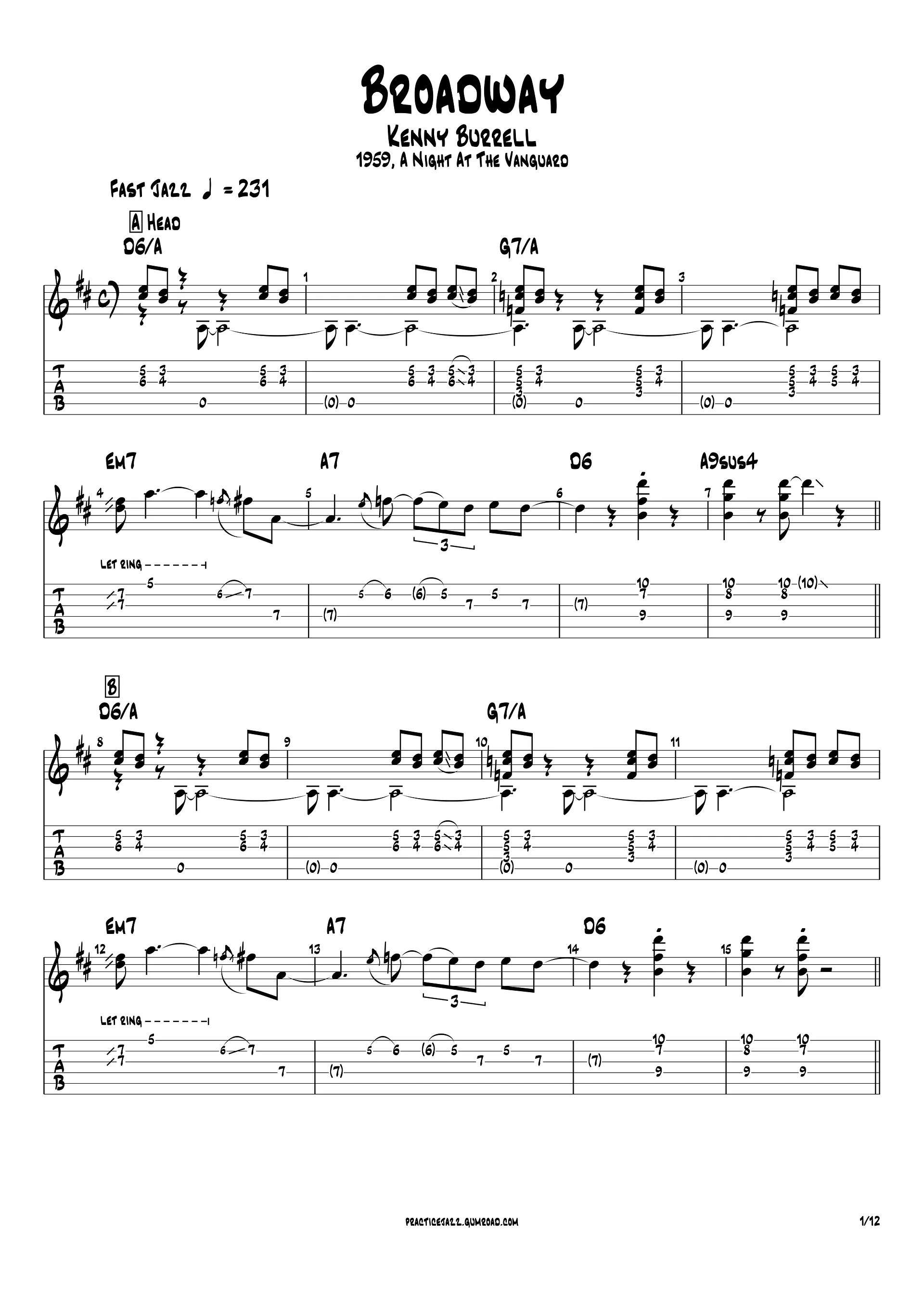 (Transcription GP) Broadway - Kenny Burrell | 1959 A Night At The Vanguard product image (2)