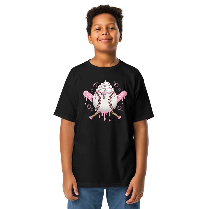 Sweet Softball Vibes Youth Tee – Cute Dripping Ice Cream Baseball & Pink Polka Dot Bats product image (6)
