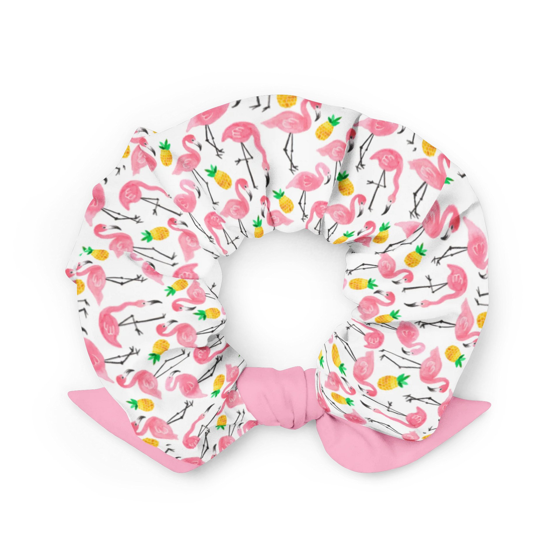 Flamingo & Pineapple Scrunchie with Pink Bow | Sustainable Hair Accessory product image (2)