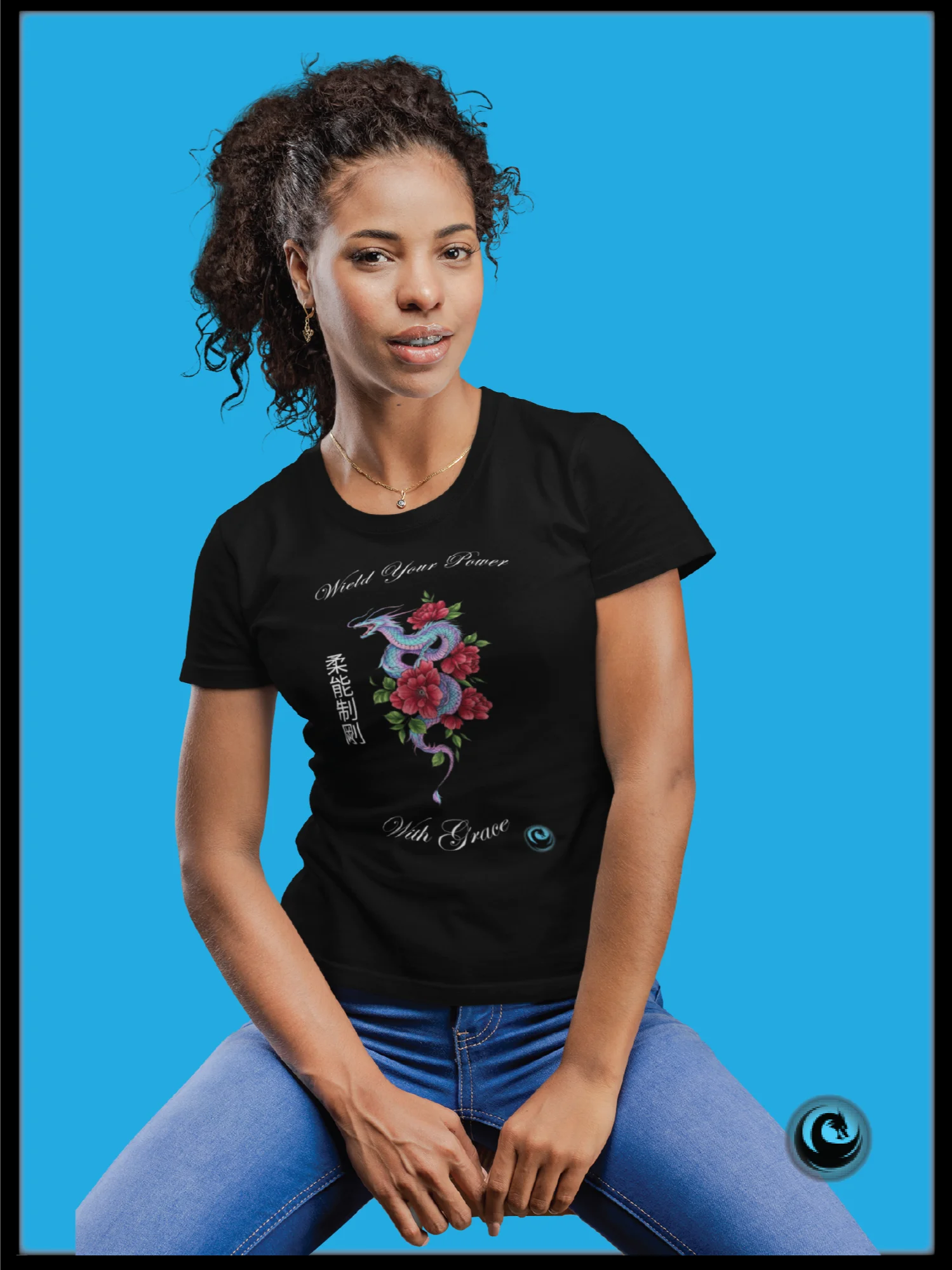 Wield Your Power With Grace: Japanese Dragon & Peony Graphic Tee product image (1)