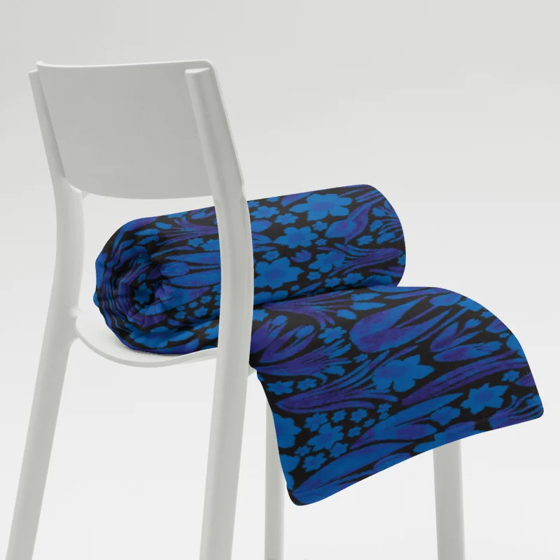 Spring Garden in Royal Blue on Black – Elegant Floral Throw Blanket product image (10)