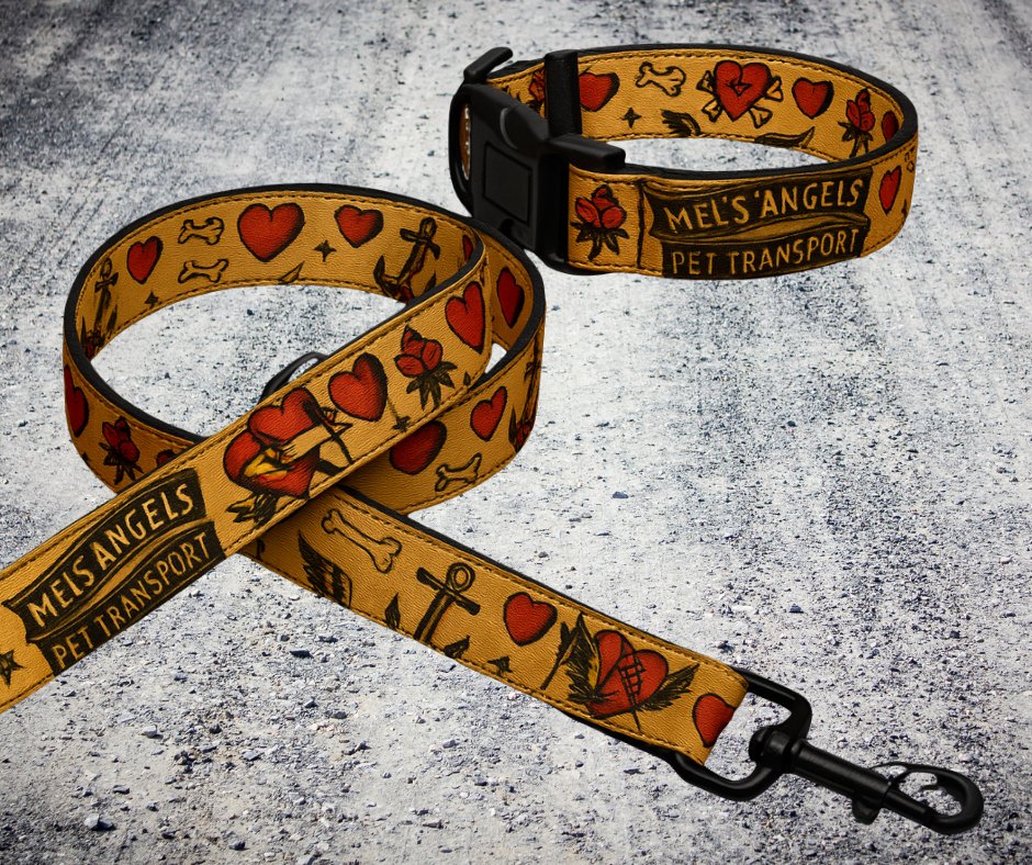 Mels Angels Pet Transport Dog Collar & Leash Set – Vintage Tattoo Flash Biker Style, Adjustable & Durable product image (9)