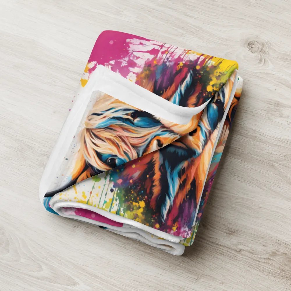 Multi Coloured Paint Splash Highland Cow Blanket product image (12)