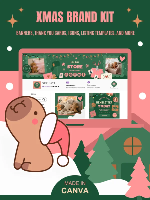 Cute Coquette Christmas Etsy Banners Templates (Canva) product image (11)