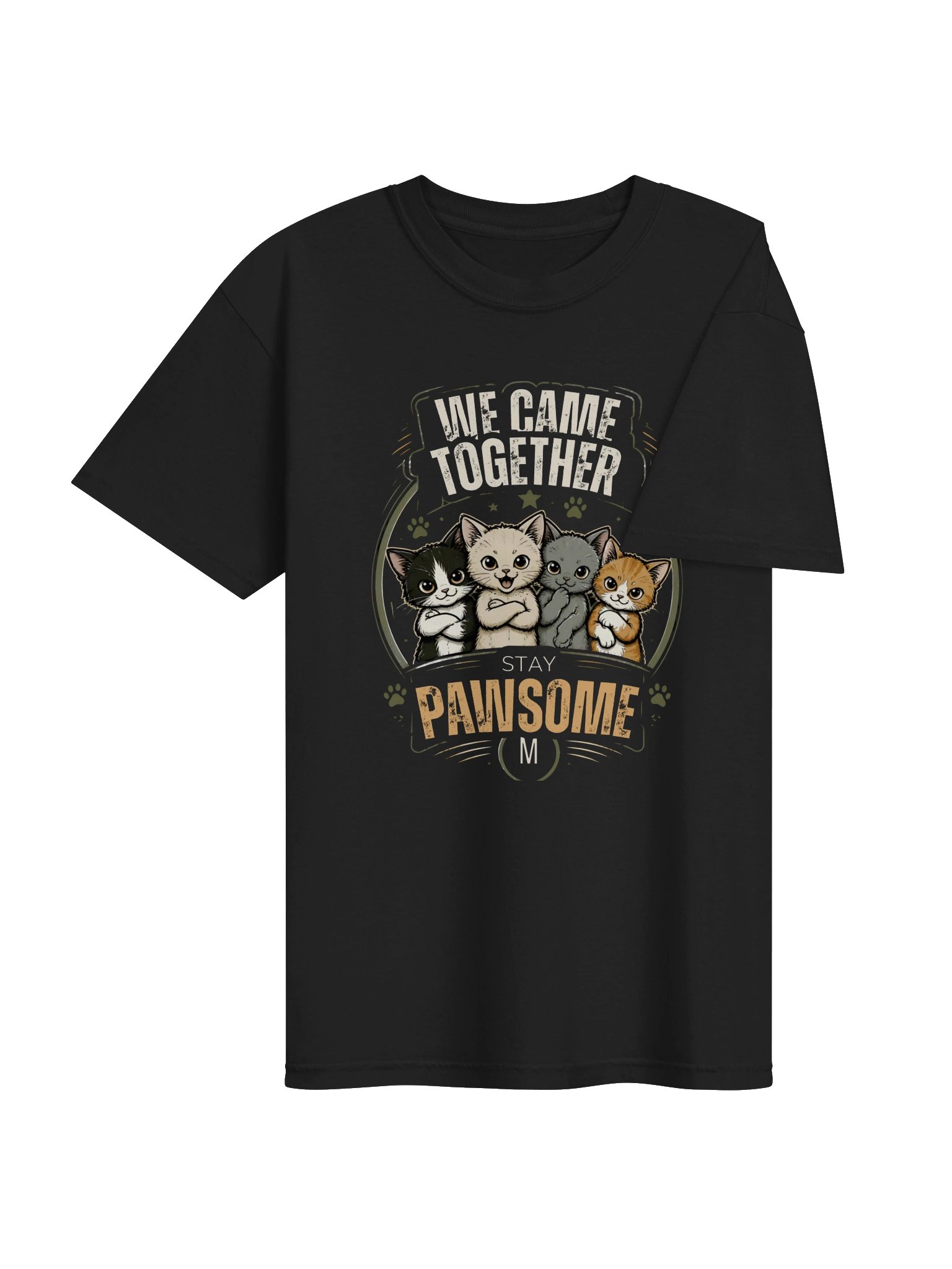 We Came Together Stay Pawsome Cat Crew T-Shirt | Cute Vintage Cat Graphic Tee product image (4)