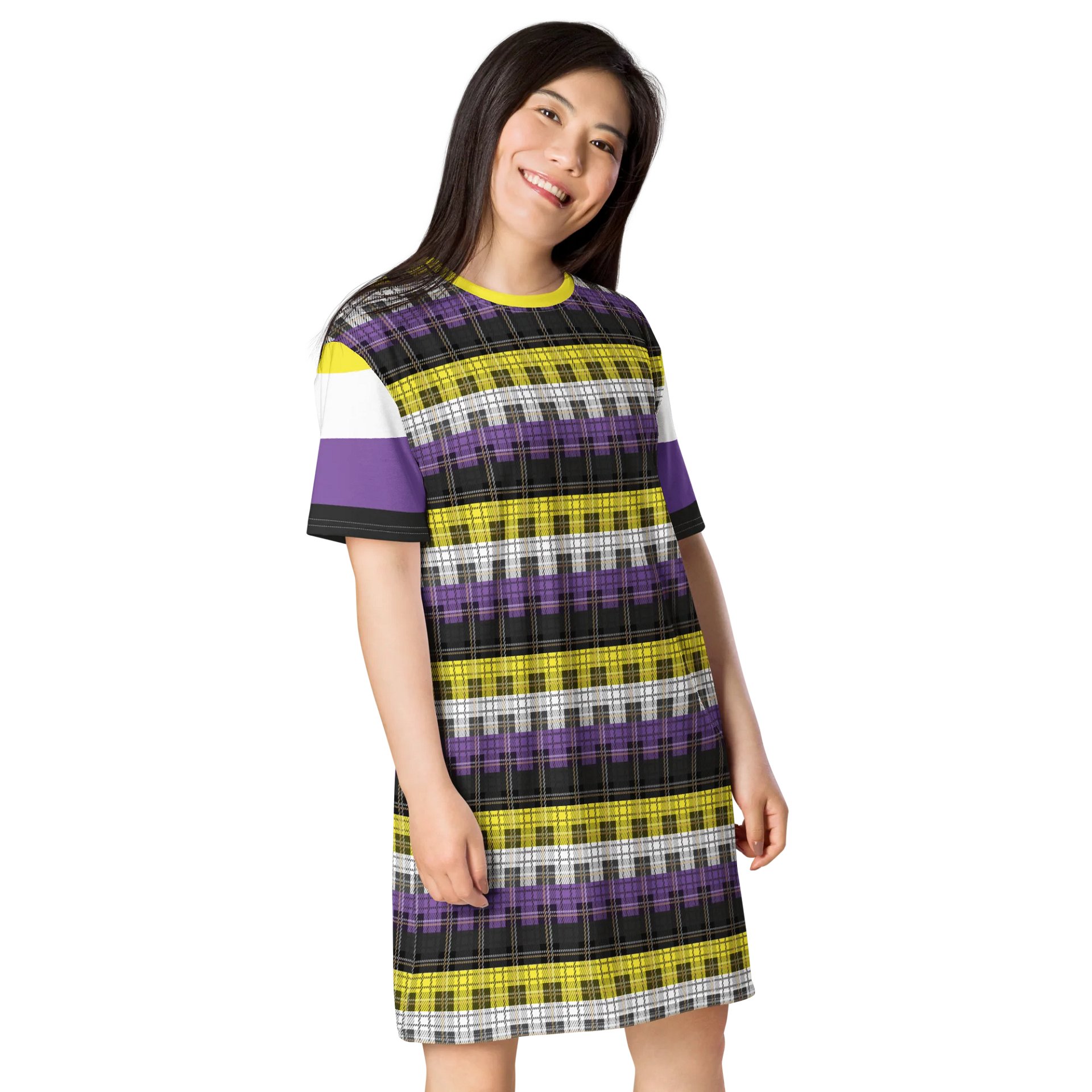 Non-binary Pride Plaid T-shirt Dress product image (4)