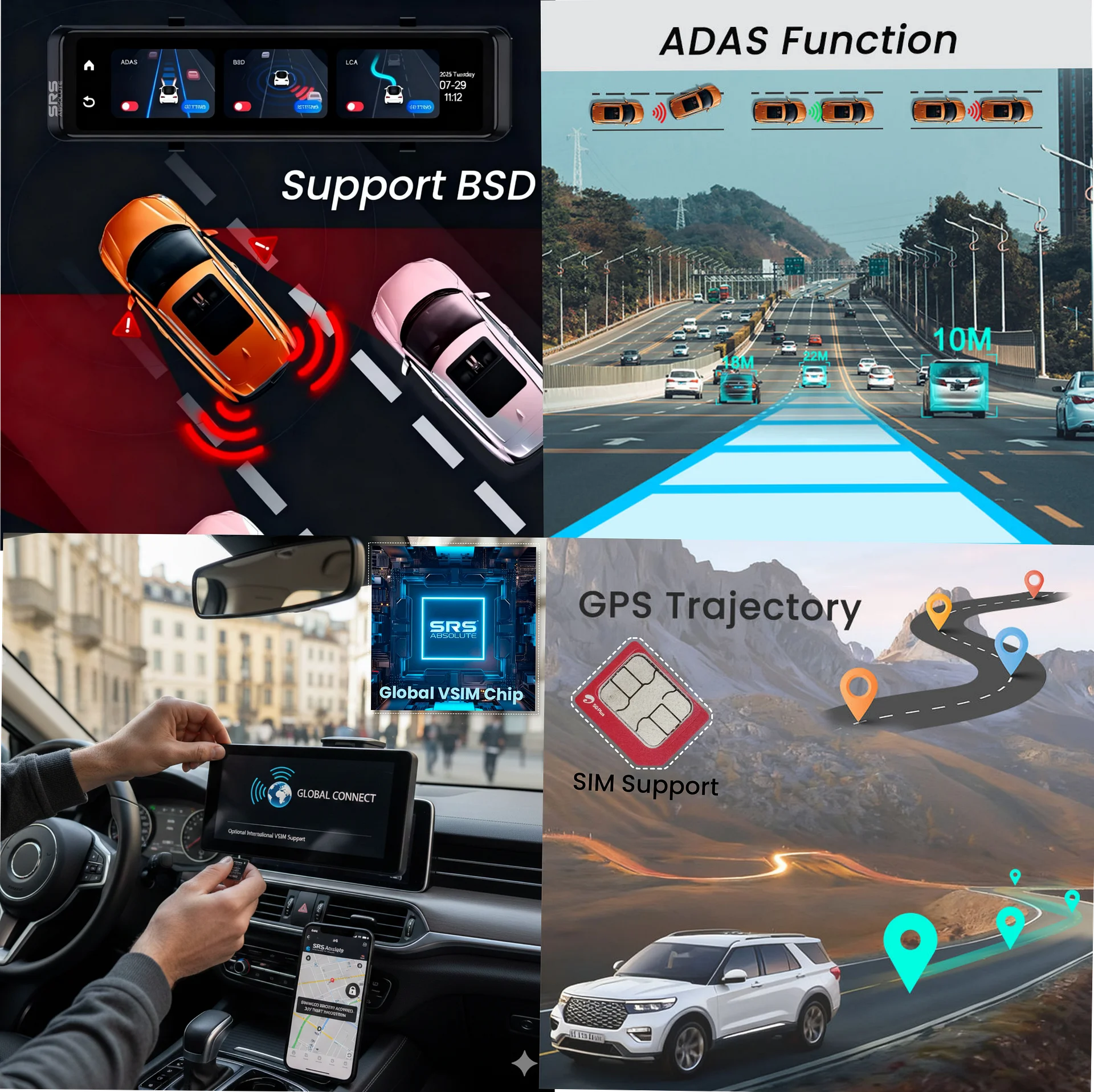 SRS ABSOLUTE 4K 4G Mirror Dash Cam Front Rear Dual Record GPS Tracking Live Video ADAS BSD Park Monitor Timelapse Reverse Parking Remote Playback Voice Calling 1TB MicroSD SIM Support product image (10)