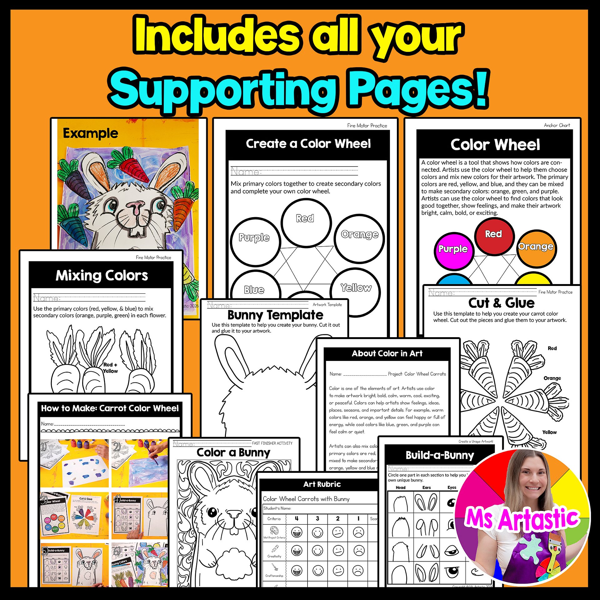 Color Wheel Art Lesson 2nd Grade Element of Art Project Colors Bunny Art Project product image (4)