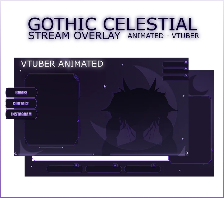 GOTHIC VTUBER STREAM OVERLAY ANIMATED - VTUBER PACK ANIMATED - GOTHIC CELESTIAL STREAM OVERLAY ANIMATED product image (1)