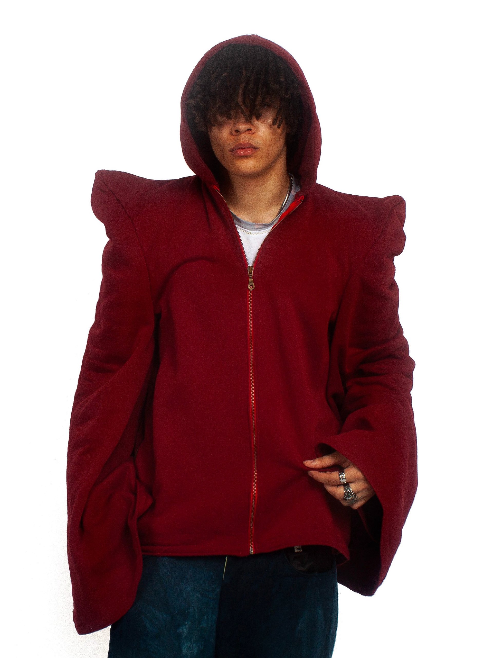 WIDE ARM SPIKE SHOULDER ZIP UP HOODIE product image (2)