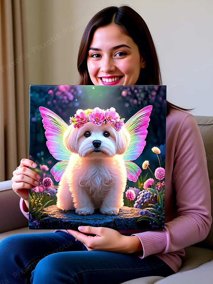 Custom Pet Portrait with Fairy Wings and Flower Crown | Digital Pet Gift product image (1)