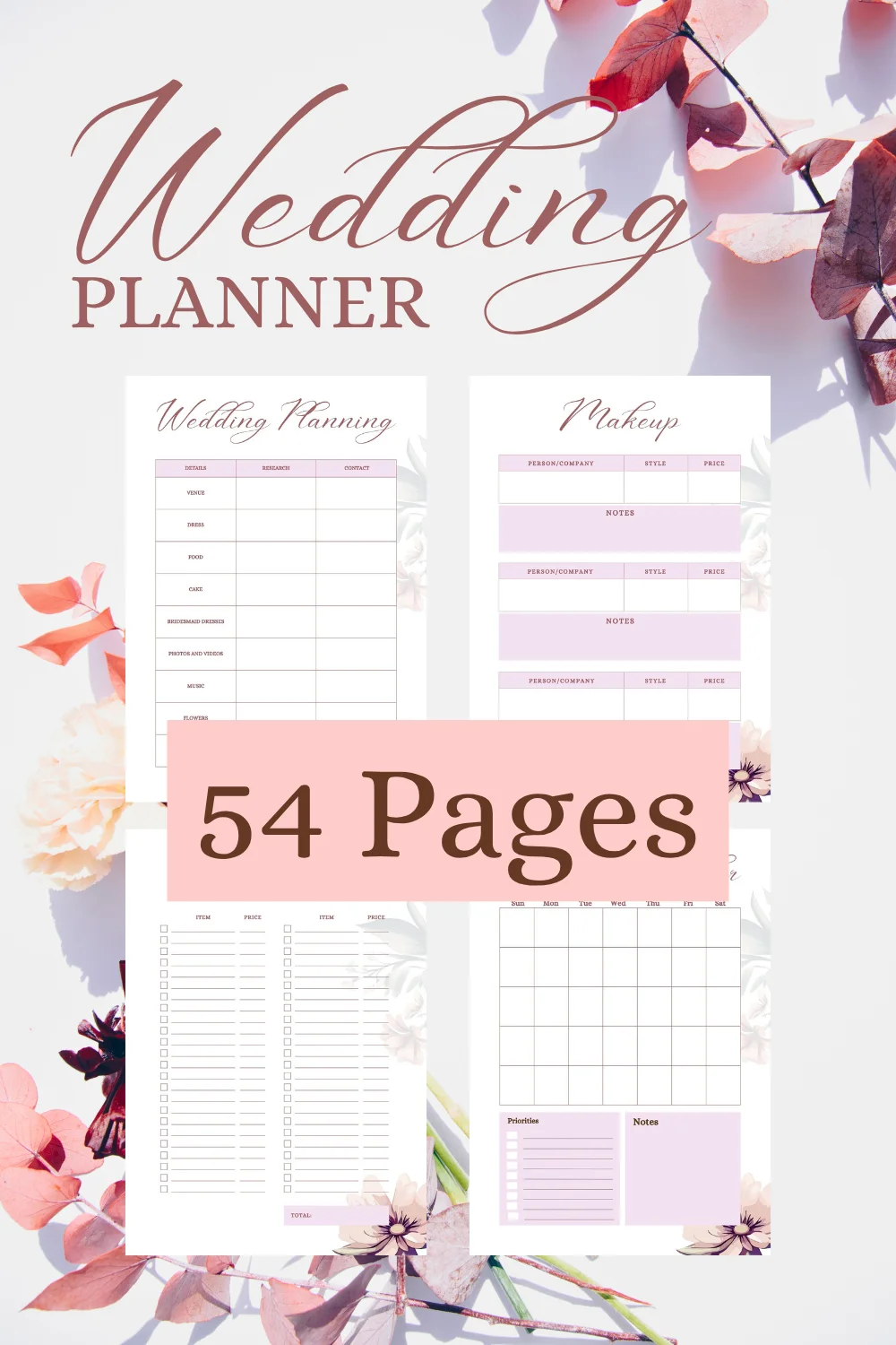 Pink Floral Wedding Planner Template product image (2)