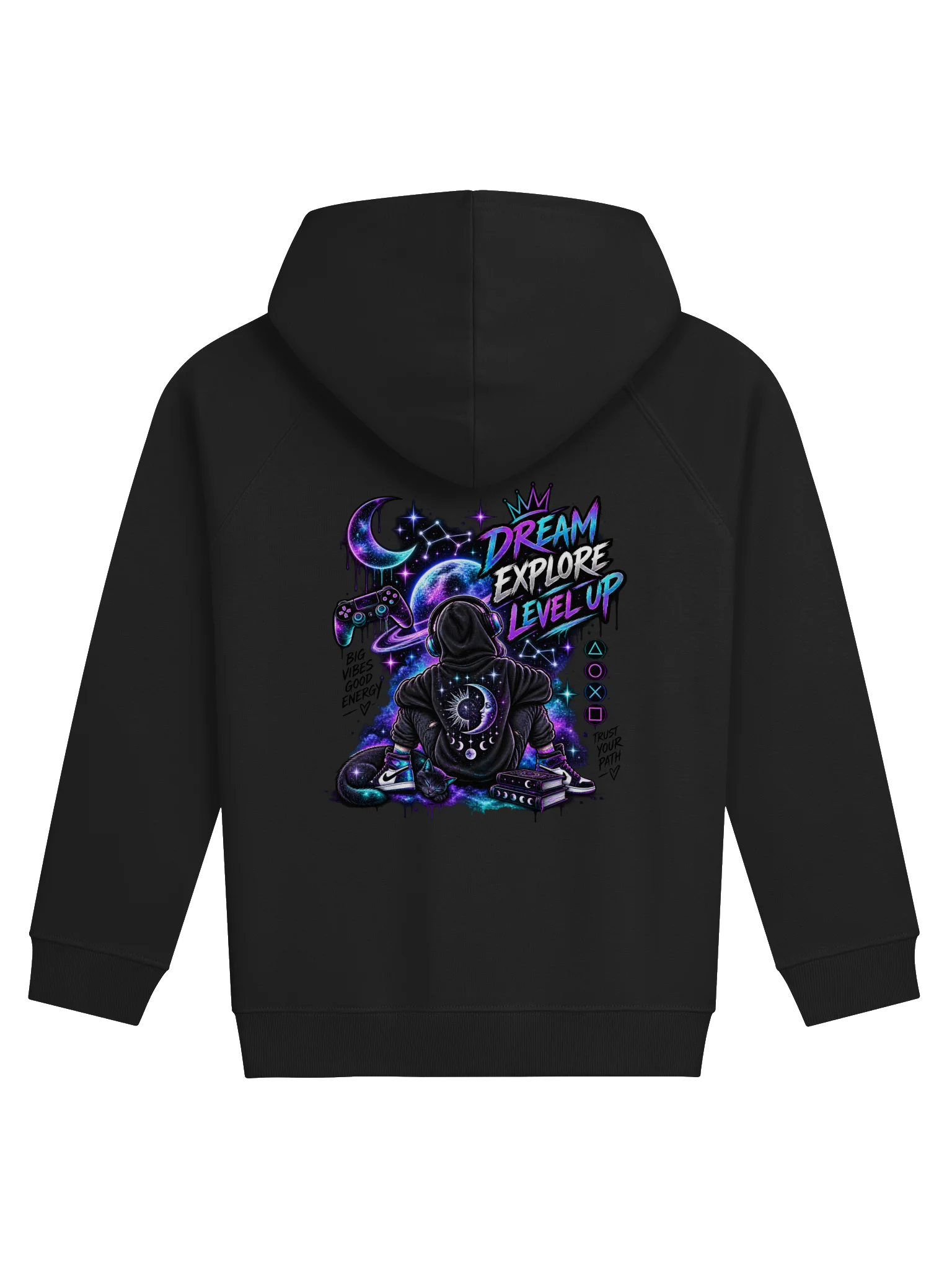 Dream • Explore • Level Up | Kids Cosmic Gamer Hoodie product image (2)
