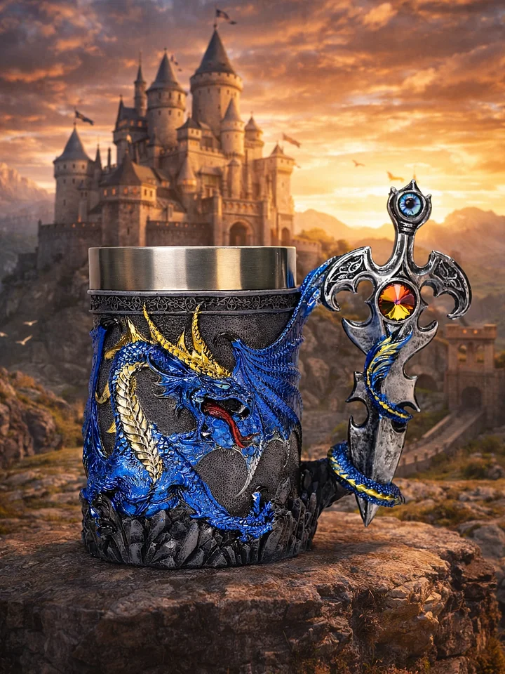 The Armored Kingdom Sapphire Blue Sentinel Dragon Mug-Epic Drinkware-Collector Mug-Handcrafted product image (1)