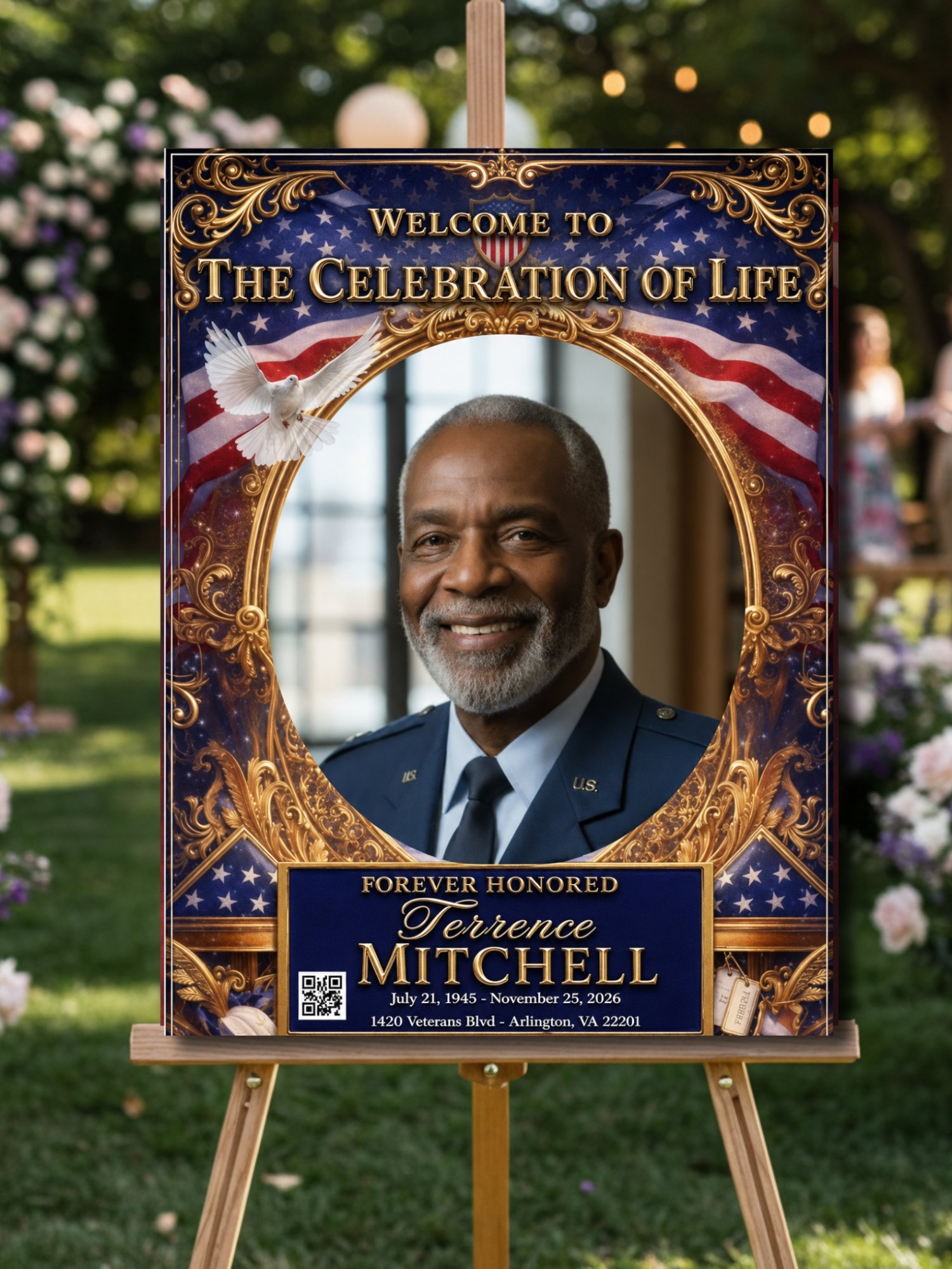 Funeral Welcome Sign Editable Canva Template, Memorial Service Poster, Celebration of Life Sign, Patriotic Blue product image (4)