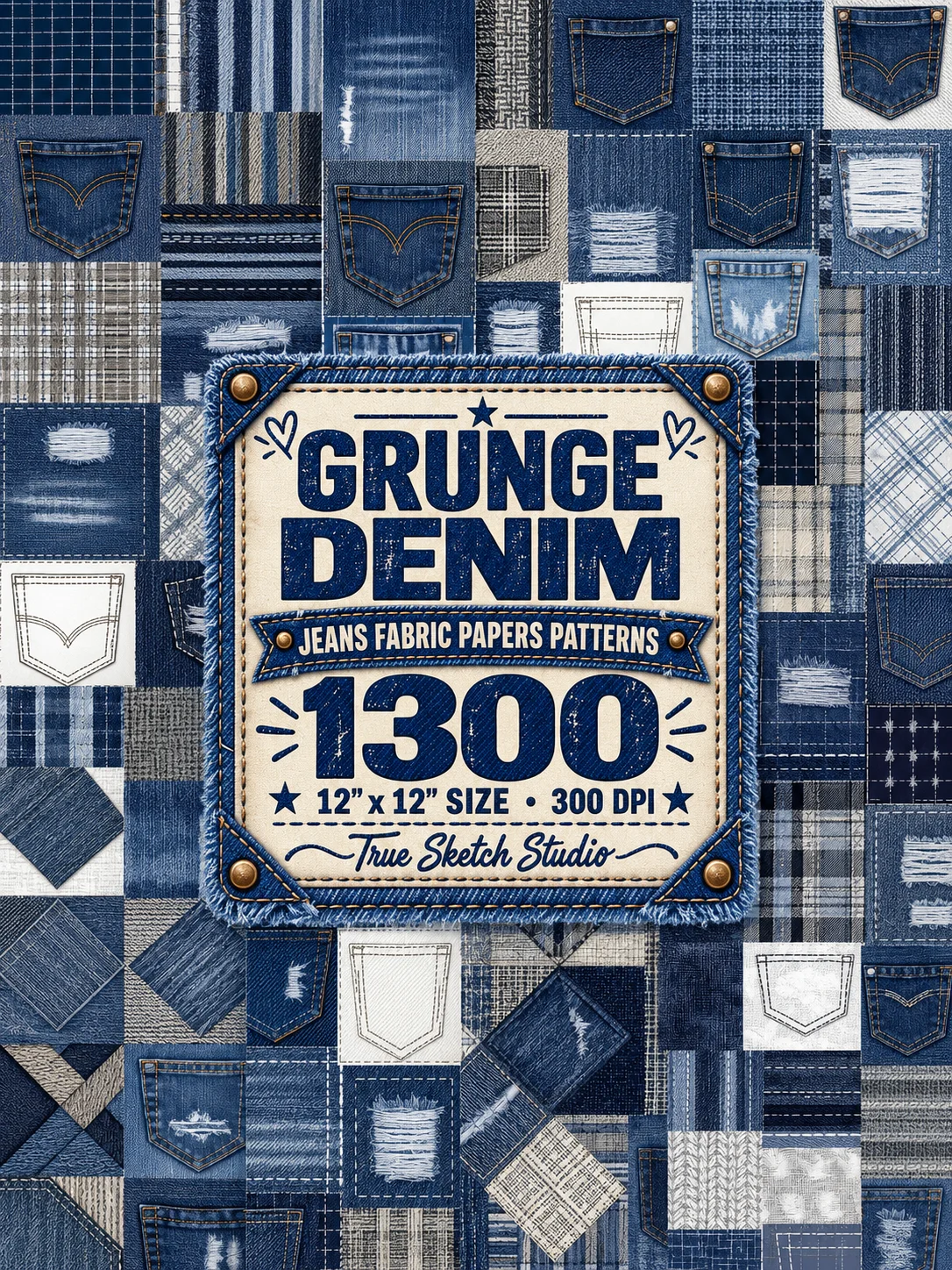 1300 Denim Digital Papers, Jeans Fabric Texture Bundle product image (3)