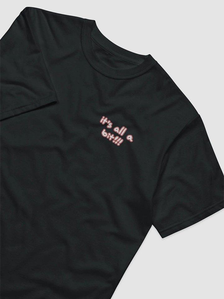 “It’s all a bit!!!” (sm. lined design, #CB5F5F) unisex eco tee product image (1)