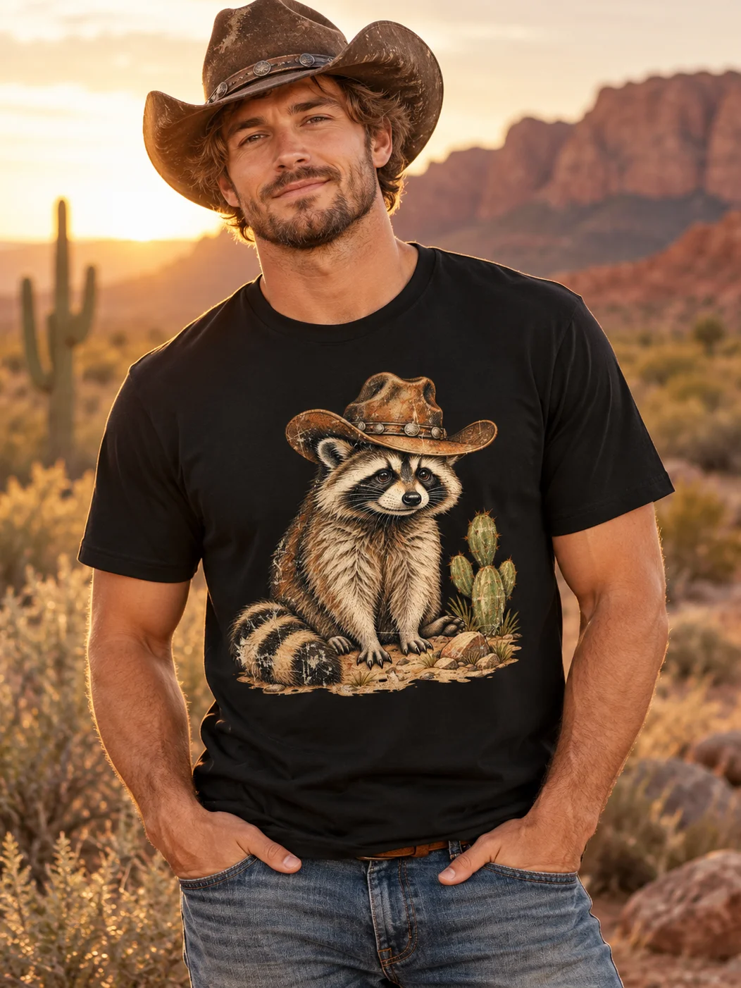 Cowboy Raccoon Desert T-Shirt product image (2)