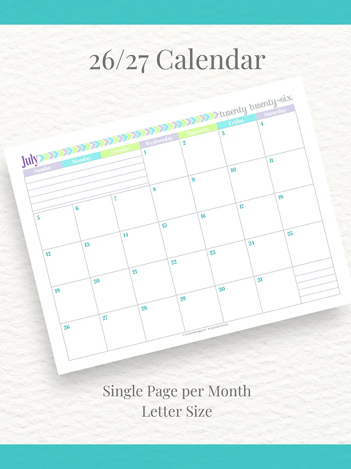Pretty in Pastel- 26/27 Calendar - Single Page per Month - Letter Size product image (1)