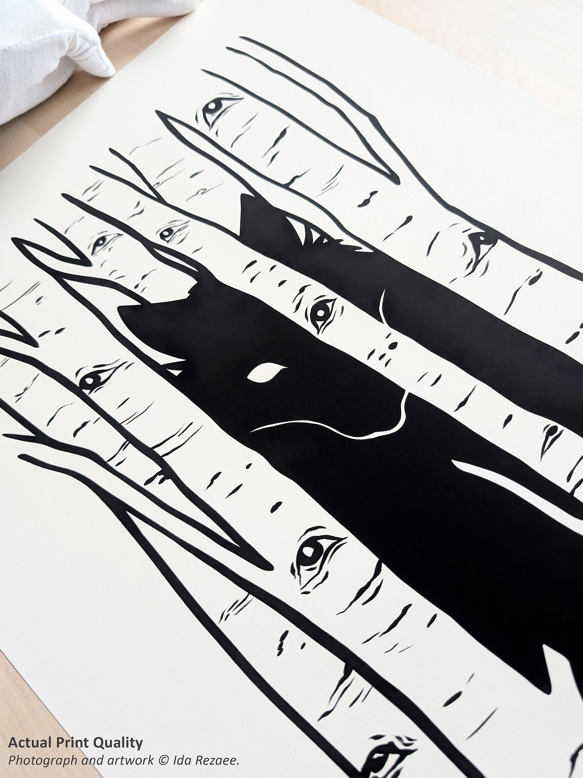 Aspen Eyes Hidden Watcher, Birch Trees & Black Wolf Art product image (4)