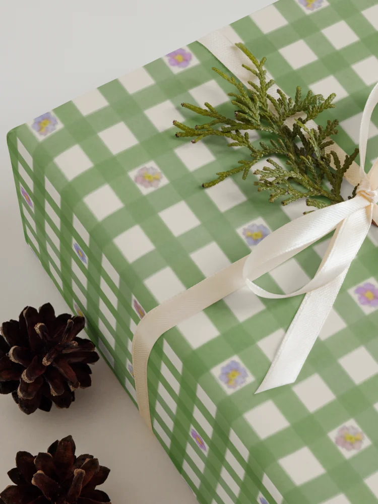 Gingham Blossoms Wrapping Paper Set of 3 Sheets product image (6)