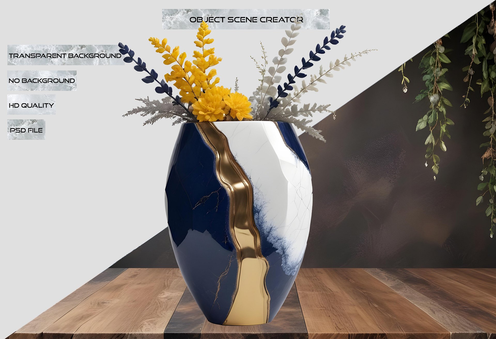 Golden Tides – Tropical Luxe Gold-Accented Vase PNG product image (2)