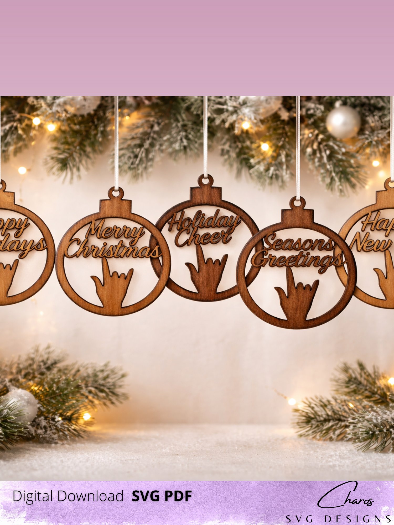 ASL I Love You Holiday Ornaments Bundle SVG | Laser Cut File product image (1)