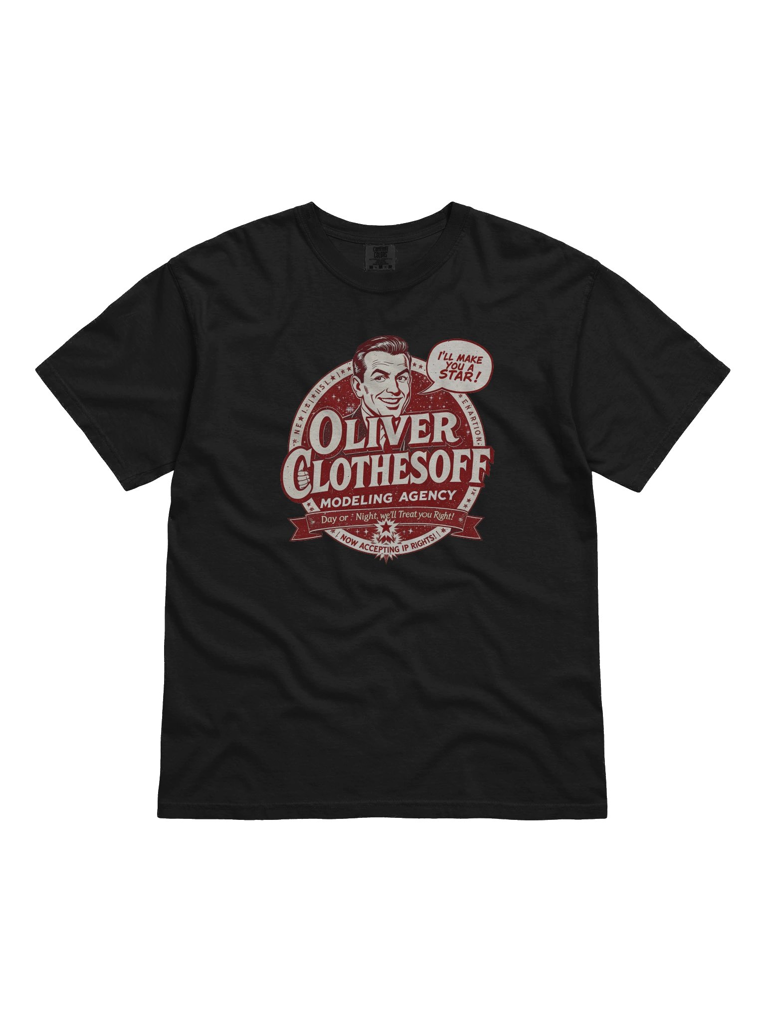 Oliver Clothesoff Modeling Agency Tee – Retro 1950s Gag Shirt | Comfort Colors 1717 product image (3)