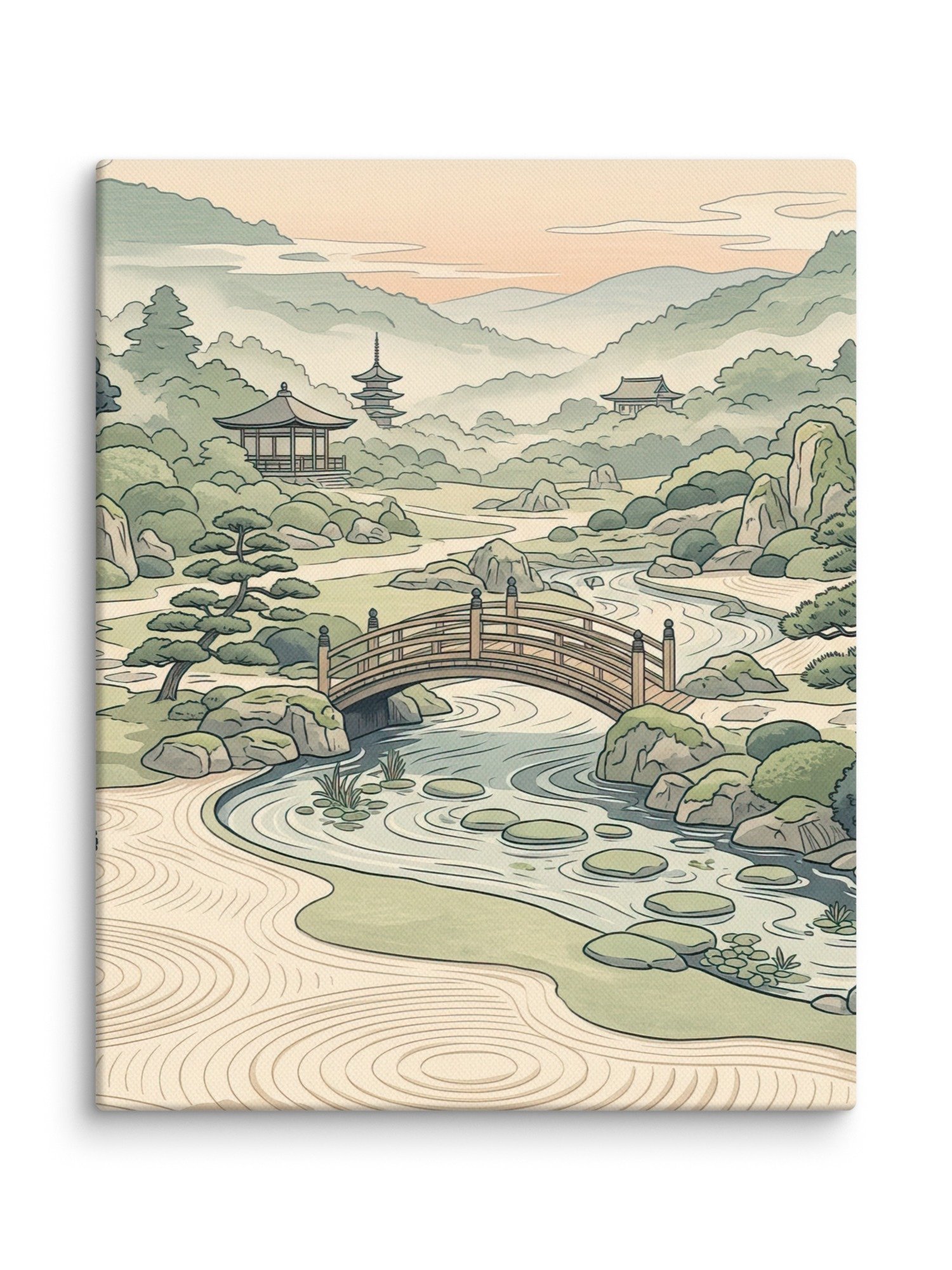 Tranquil Bamboo Bridge Canvas - Japandi Zen Minimalist Wall Art product image (1)