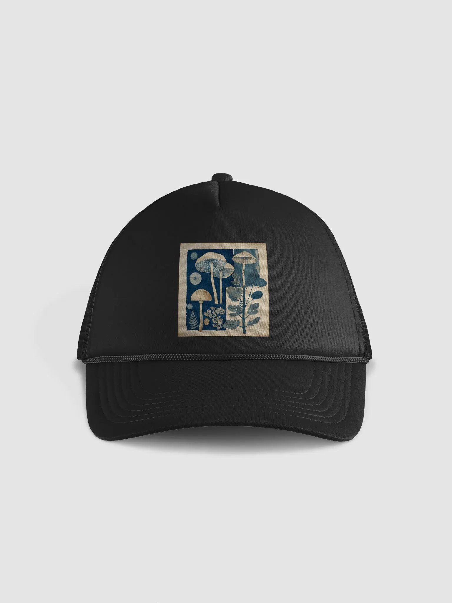'Fungi in Blue' by Edward Martin:Monochromatic Mushroom Botanical Print Hat product image (1)