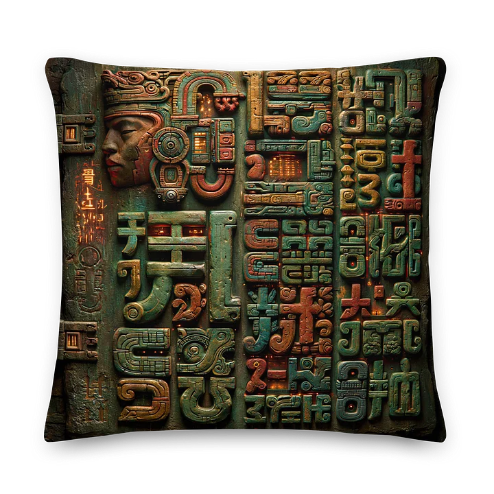 Temple Archive Tablet I — Neon Glyph Civilization Cushion Cover 22x22 product image (2)