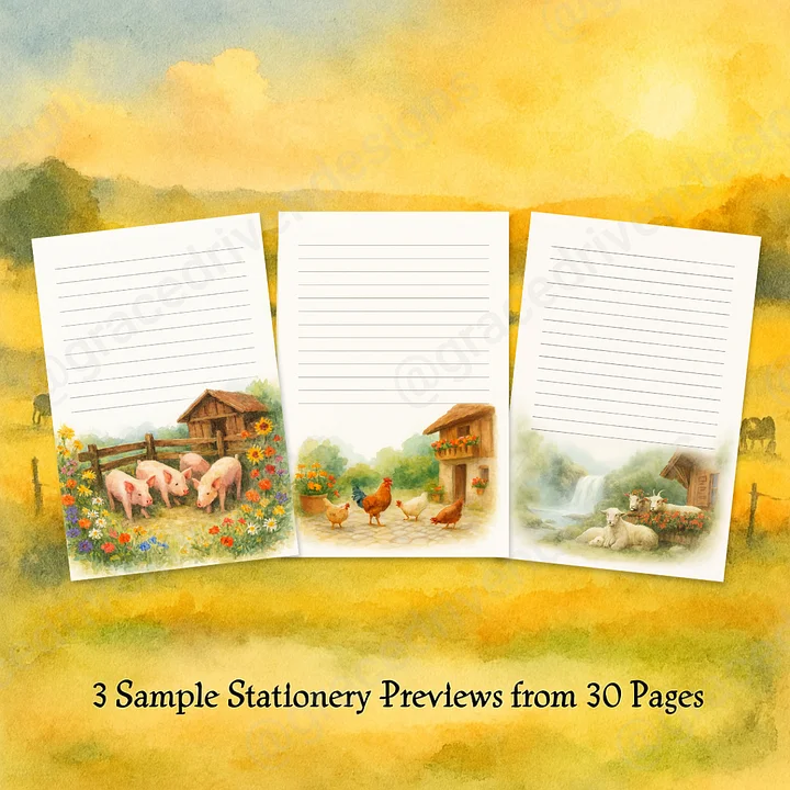 Farm Animals Printable Stationery | 30 Pages Instant Download + Freebies | Kids & Adults Writing Paper Set product image (2)