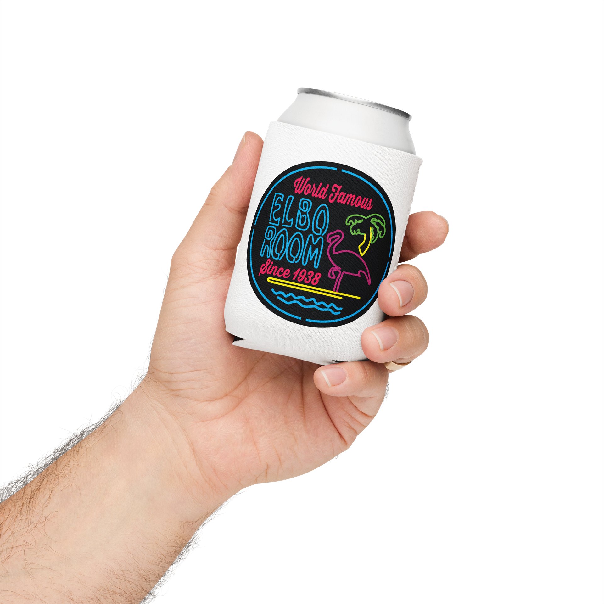 Elbo Room World Famous Neon Flamingo Can Koozie | Classic White product image (4)