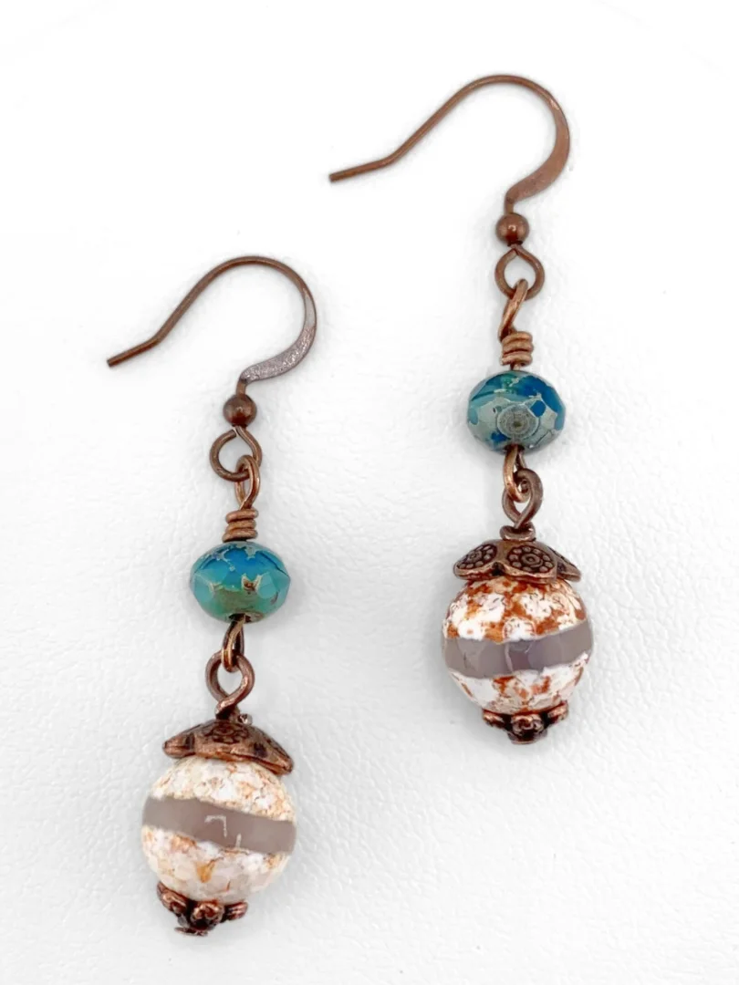 Blue and Copper Porcelain Pendant with Dzi Agate Neckace and Earrings Set product image (3)