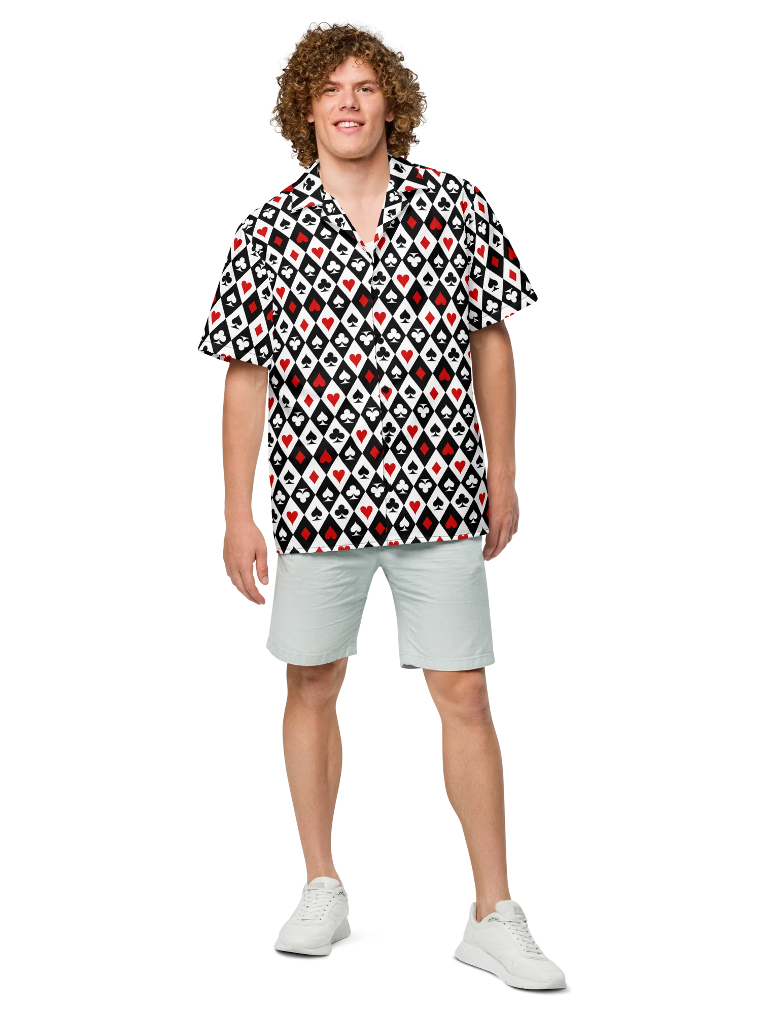 Retro Playing Card Suits Argyle All-Over Print Unisex Button Shirt product image (2)