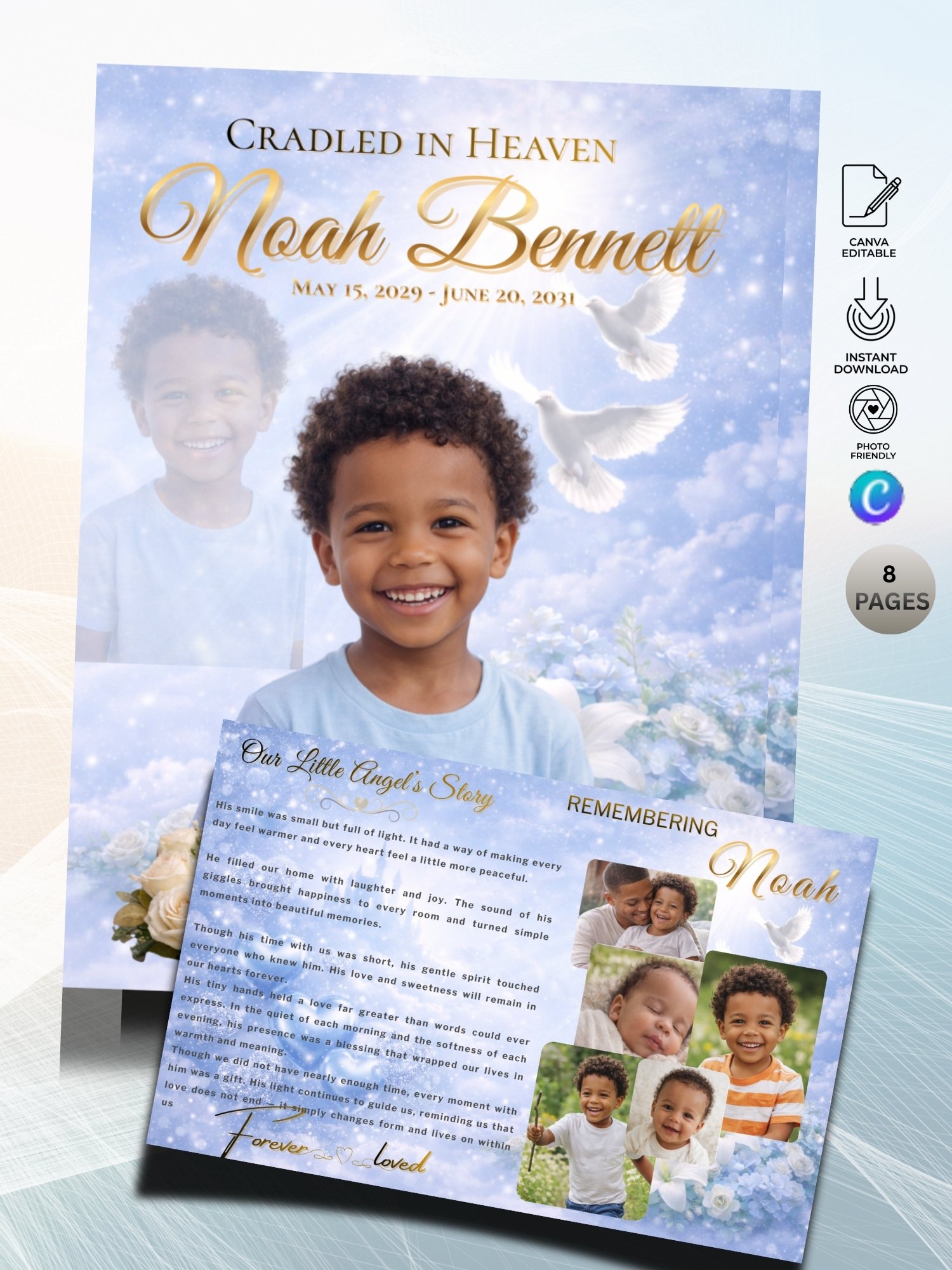 8-Page Baby Celebration of Life Booklet - Infant Funeral Program Template & Child Homegoing Service (Canva) product image (6)